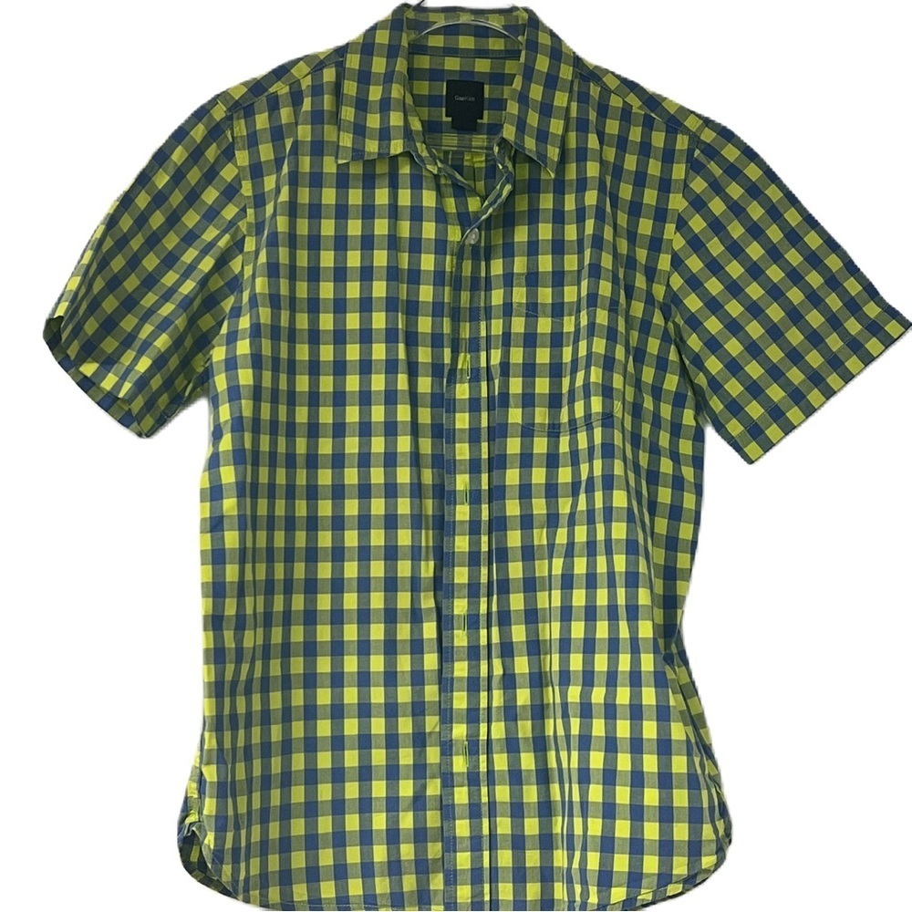Gap Kids Boy's Medium Size 8 Green blue short sleeve button down collar top